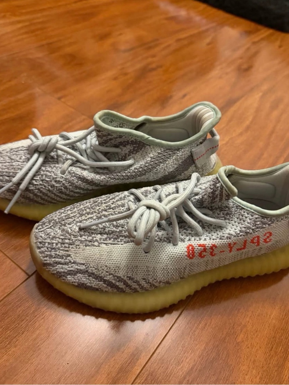 Yeezy Boost 350 V2 Grey Knit Sneakers with Yellow Sole